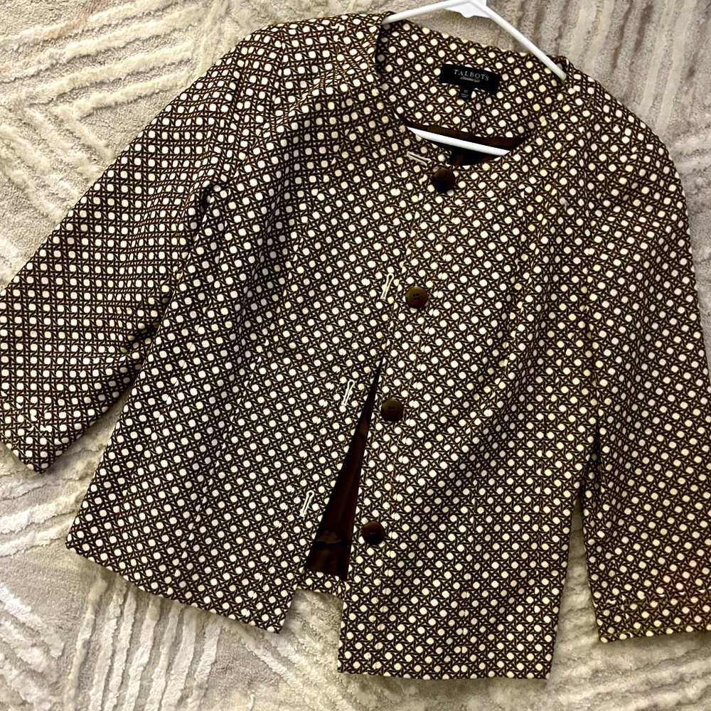 Talbots Vintage Print Suit Jacker 3/4 Sleeve Lined Size 10